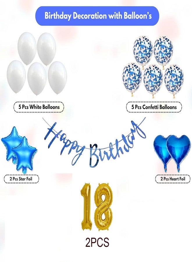 SOI 18th Birthday Decoration Kit for Boys - Blue Happy Birthday Banner, Balloons, Mylar Stars & Hearts, Gold Number 18 Mylar Balloon - Party Supplies for Teens - Image 2